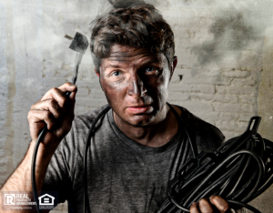 Man Covered in Ash after Making Electrical Repair Himself