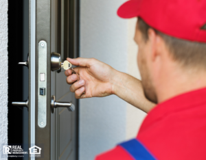 Locksmith Rekeying Front Door of Rental
